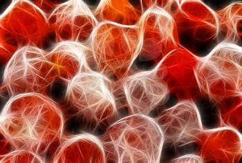Abstract fractal rendered frozen strawberries . Close-Up.