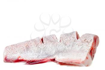 Slices of raw carp  on a white background.Isolated