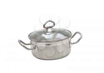 Saucepan, made of stainless steel with  handle,cover, on white background. Isolated