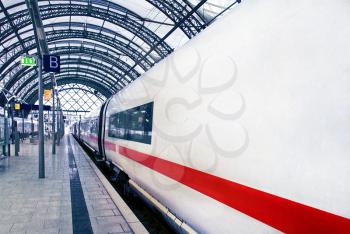 Modern high speed train ready to  departs from railway station.Germany