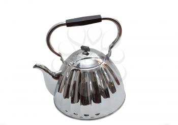 Old metal teapot on white background. Isolated over white.
