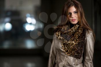 Happy Young Woman Wearing A Beautiful Scarf