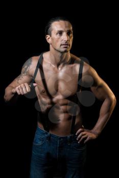 Shirtless Man with Suspenders