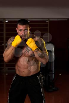 Muscular Boxer MMA Fighter Practice His Skills