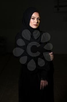 Pretty Young Caucasian Muslim Woman Posses Beautiful In Action