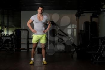 Portrait of a Young Physically Fit Man in Grey T-shirt Showing His Well Trained Body - Muscular Athletic Bodybuilder Fitness Model Posing After Exercises