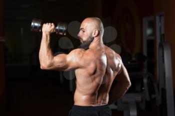 Athlete Working Out Shoulders In A Gym - Dumbbell Concentration Curls