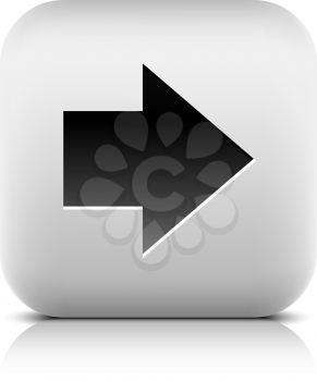 Stone icon arrow right sign. White rounded square shape web button with drop black shadow and gray reflection on white background