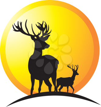 Royalty Free Clipart Image of Deer in a Sunset