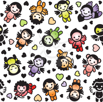 Cupids set, color icons, wrapping paper. Design element