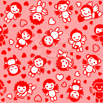 Cupids set, red icons, wrapping paper. Design element