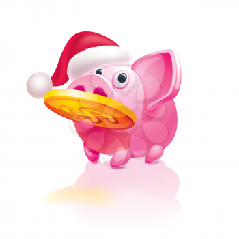 Christmas  piggy bank with a coin