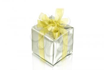 Royalty Free Photo of a Silver Gift With Gold Bow