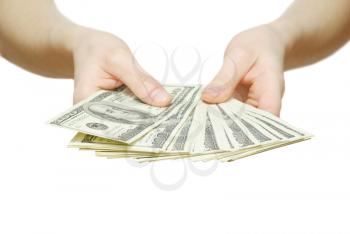 money with hand isolated on white