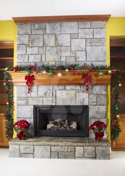 Natural Gas fireplace decorated for the holiday season