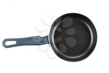 Horizontal photo of new gray and black frying pan isolated on white background