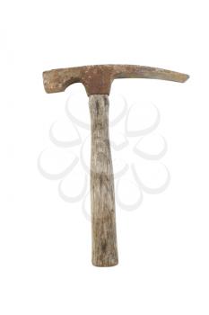 Vertical photo of an old masonry hammer isolated on white 