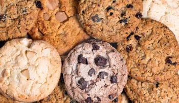 Close up of a variety of fresh cookies in filled frame format