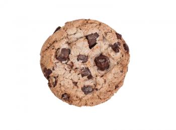 Fresh whole dark chocolate chip cookie isolated on white