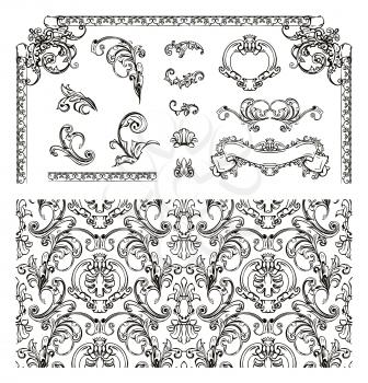 Seamless pattern and design elements, vector