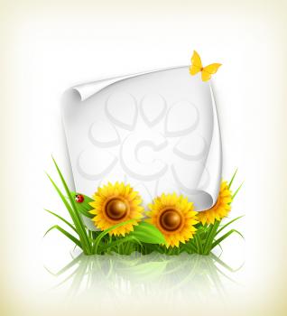 Sunflowers and paper, vector