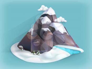 Mountain winter, low poly style vector icon