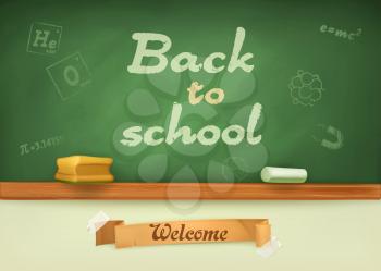 Chalkboard. Welcome back to school. Studying and teaching, education and knowledge, vector illustration