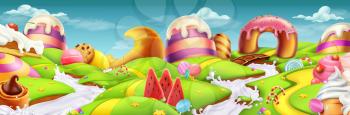 Sweet landscape panorama. 3d vector background