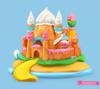 Sweet castle. 3d vector object. Plasticine art illustration