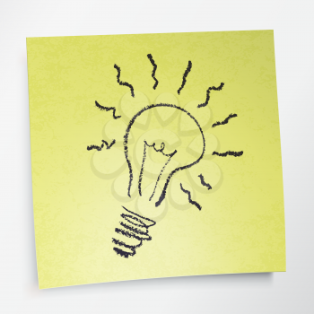 Idea symbol on sticky yellow paper. Vector illustration