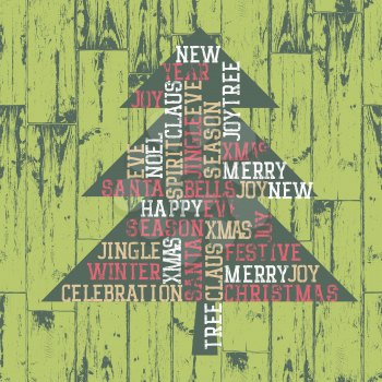 Xmas tree words_composition. Vintage styled illustration, EPS10.