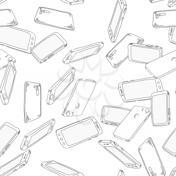 Cell Phones Seamless vector doodles background. Smartphones theme seamless pattern.