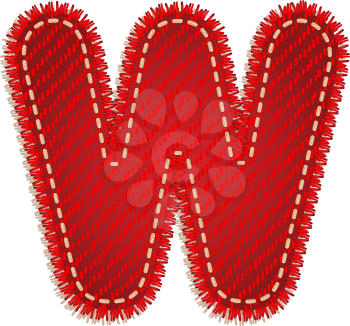 Letter W from red textile alphabet