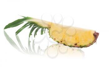quarter cut of ripe whole pineapple isolated on white background