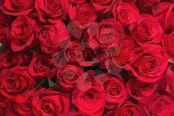 Romantic red roses background in low poly style. Low poly design triangular rose bouquet.
