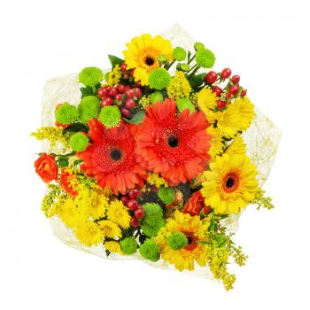 Colorful bouquet from gerberas isolated on white background. Closeup.