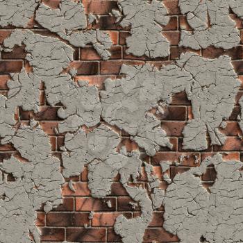 Royalty Free Photo of a Brown Brick Wall Covered in Cracked Plaster