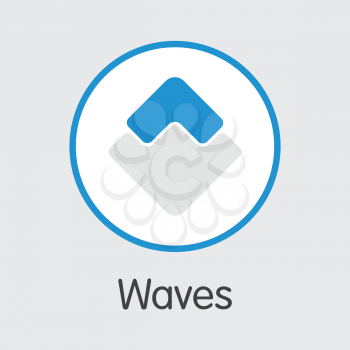 Waves - Vector Icon of Virtual Currency. Criptocurrency Blockchain Icon on Grey Background. Virtual Currency. Vector Trading sign WAVES.