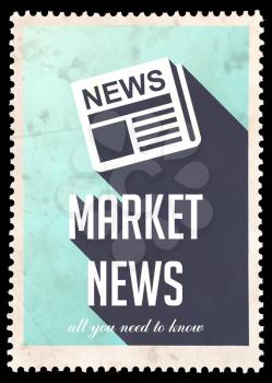 Market News on Light Blue Background. Vintage Concept in Flat Design with Long Shadows.