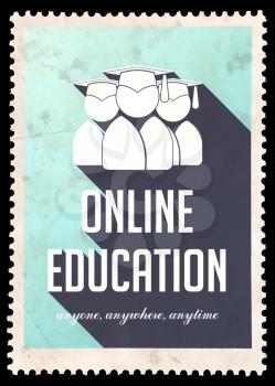 Online Education on Light Blue Background. Vintage Concept in Flat Design with Long Shadows.