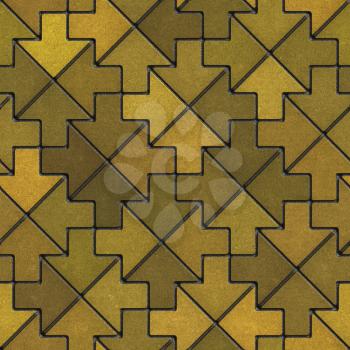 Mosaic Paving Slabs as Arrow Yellow Mustard Tones. Seamless Tileable Texture.