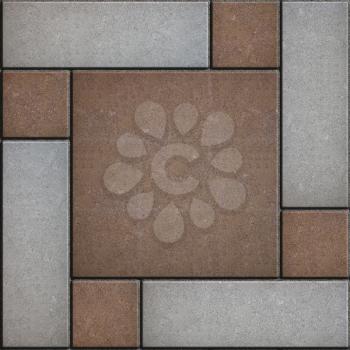 Brown Square Paved with Small Square Corners and Gray Rectangles. Seamless Tileable Texture.