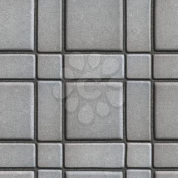 Large Quadratic Gray Pattern Paving Slabs Built of Small Squares and Rectangles. Seamless Tileable Texture.