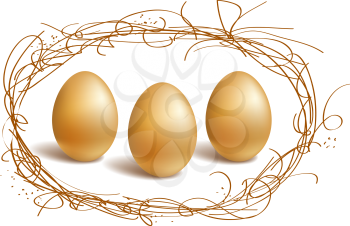 Three gold eggs in the nest frame