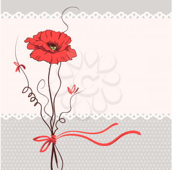 Red poppy floral card background 