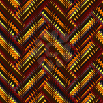 Seamless Knitted Pattern. Yellow Orange Red Brown Grey Color Swatch 
