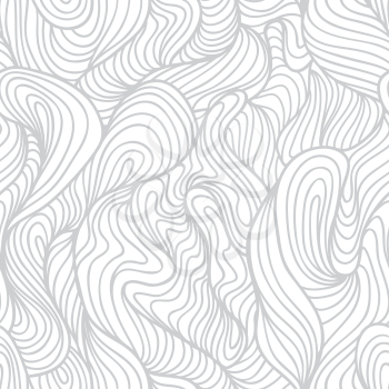 Seamless abstract white hand drawn pattern, waves background.