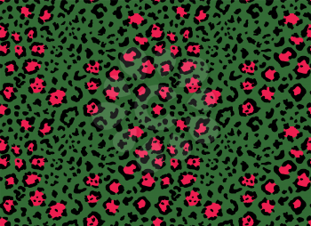 Seamless floral nature medow pattern. Fashionable wild leopard print background. Modern panther animal fabric textile print design. Stylish vector black green and red illustration