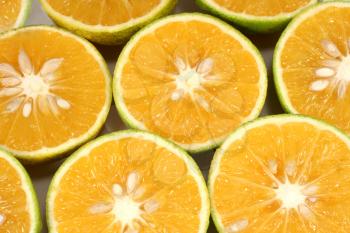 Macro shot of cut oranges
