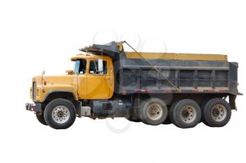 Big yellow Dump Truck isolated on white
